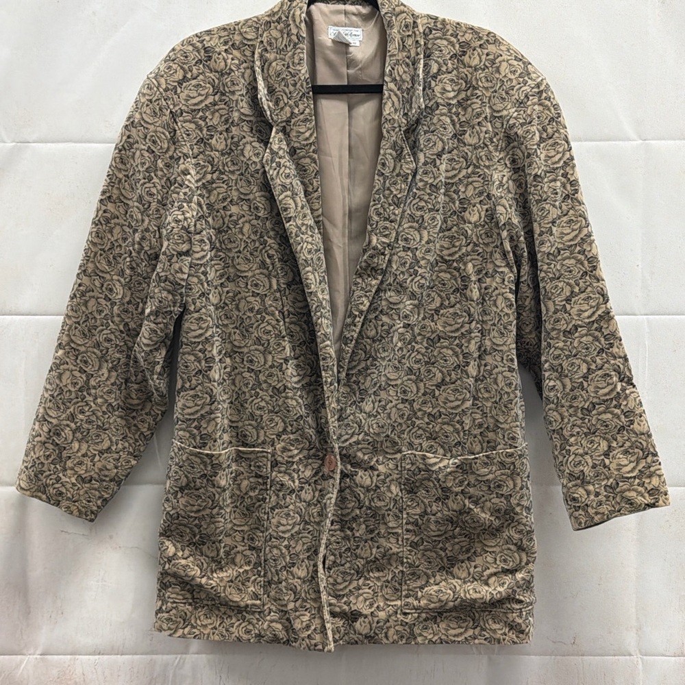 Vintage Saks Fifth Avenue Floral Cotton Blazer Jacket Size 10 Made in Hong Kong